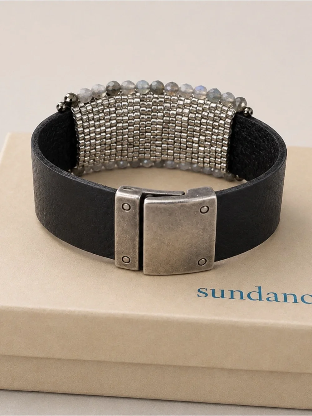 Sundance leather labradorite, multi strand beat it cuff bracelet magnetic cuff